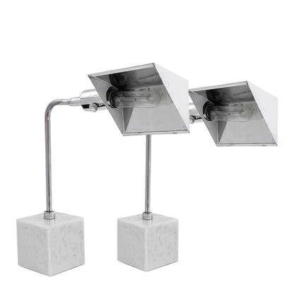 Frisman Vintage Pair Koch Lowy Mid Century Modern OMI Chrome Table Lamp Carrara Marble Base