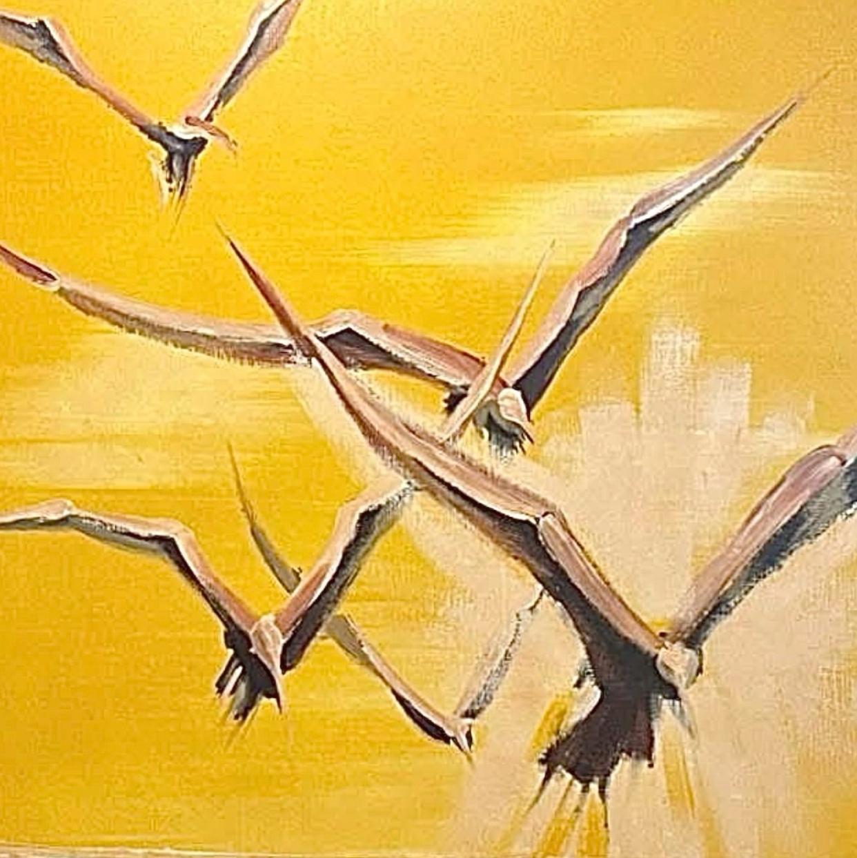 Frisman Vintage Dramatic Mid Century Modern Adrian Nautical Seagull Bird Framed Signed Painting