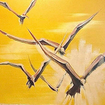 Frisman Vintage Dramatic Mid Century Modern Adrian Nautical Seagull Bird Framed Signed Painting