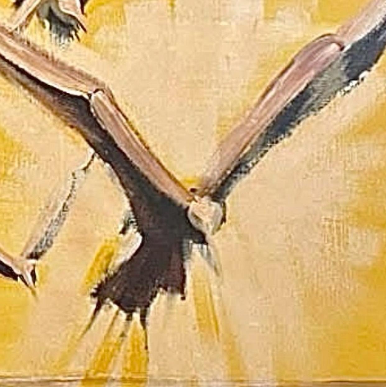 Frisman Vintage Dramatic Mid Century Modern Adrian Nautical Seagull Bird Framed Signed Painting