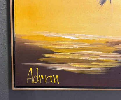 Frisman Vintage Dramatic Mid Century Modern Adrian Nautical Seagull Bird Framed Signed Painting