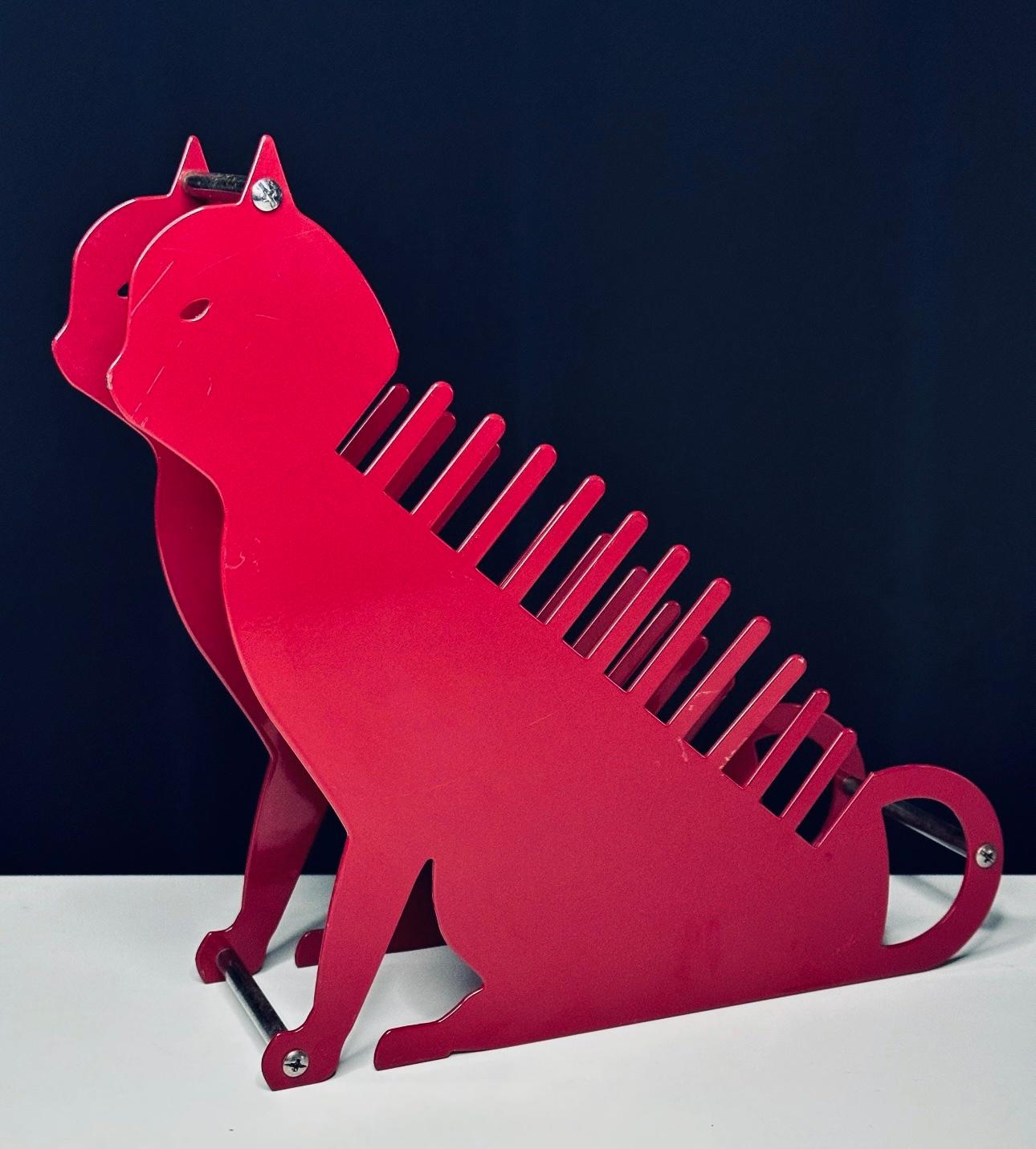 Frisman Vintage Post Modern Memphis Salvatore Campos Art Brute Red Cat Metal Letter Desk Holder