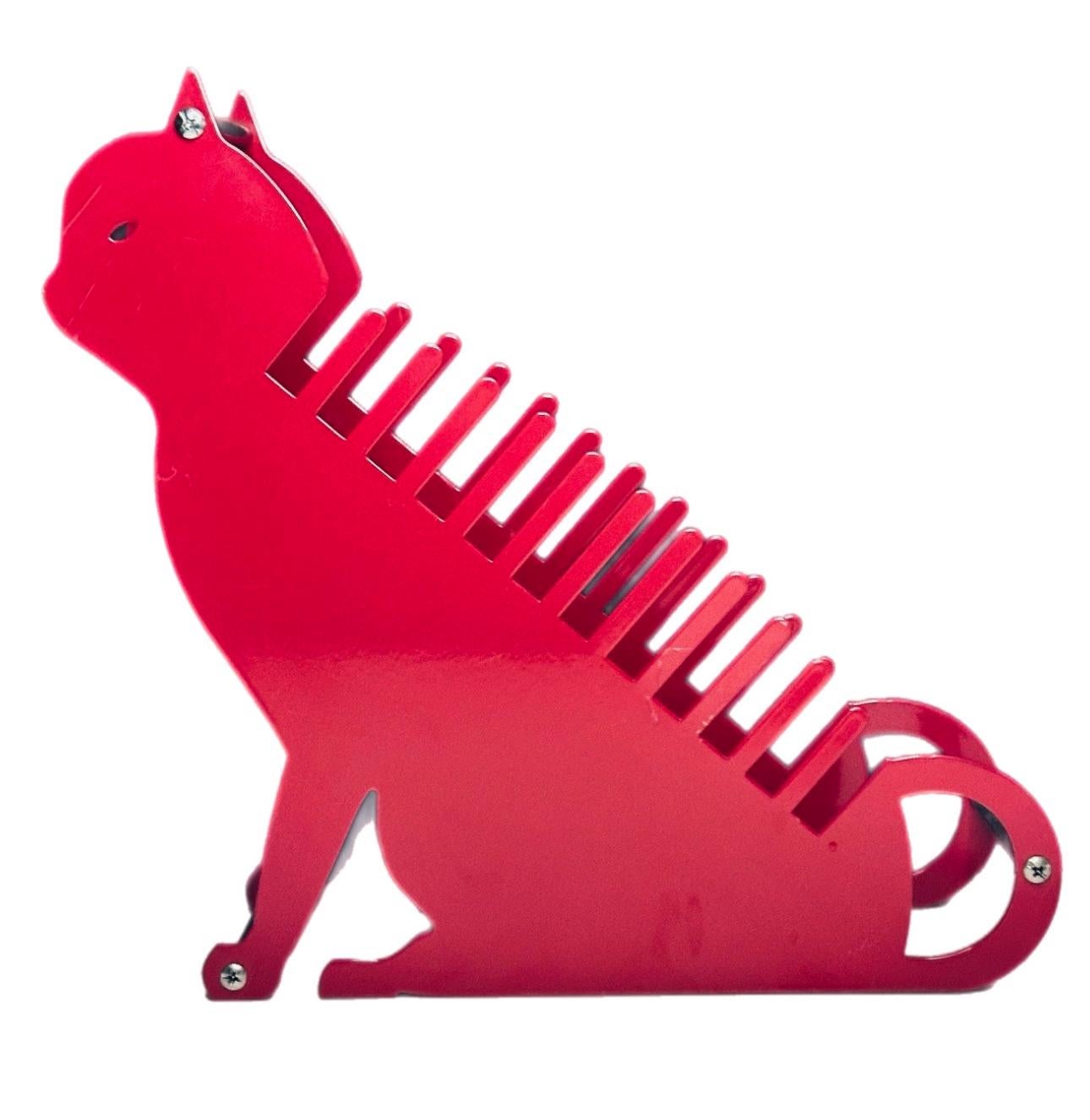 Frisman Vintage Post Modern Memphis Salvatore Campos Art Brute Red Cat Metal Letter Desk Holder