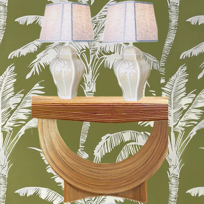 Frisman Vintage Pair Vintage Palm Beach Regency Dorothy Draper Isp Raised Palm Tree Ceramic Lamp