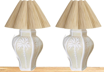 Frisman Vintage Pair Vintage Palm Beach Regency Dorothy Draper Isp Raised Palm Tree Ceramic Lamp