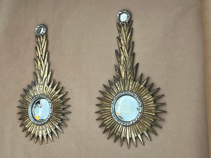 Frisman Vintage A Pair Of Unusual Sunburst Soleil Mirrors Gilt Wood Convex 1960