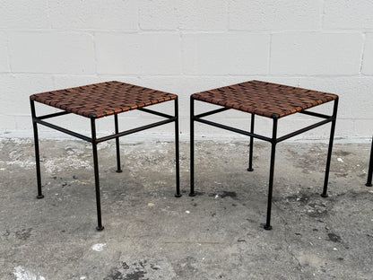 Frisman Vintage A Set Of Stools And Bench Wrought Iron Leather ca' 1980's Patina