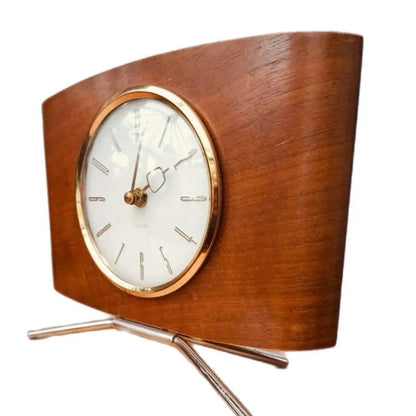 Frisman Vintage Atomic Mid Century Teak Danish Modern European Westclox Pedestal Mantel Clock
