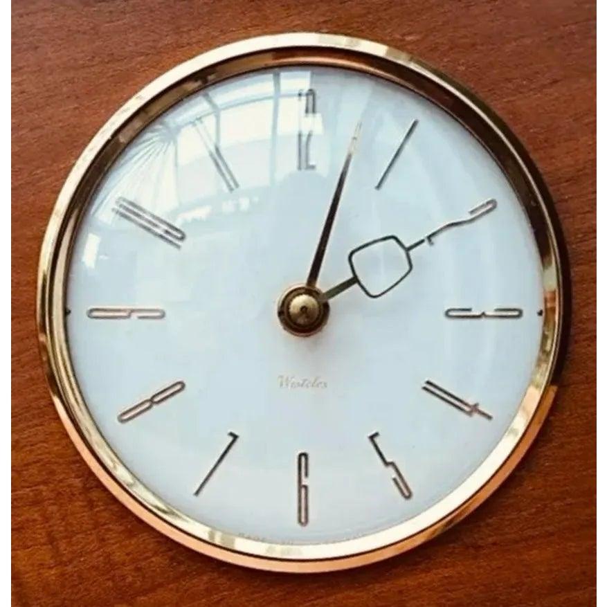 Frisman Vintage Atomic Mid Century Teak Danish Modern European Westclox Pedestal Mantel Clock
