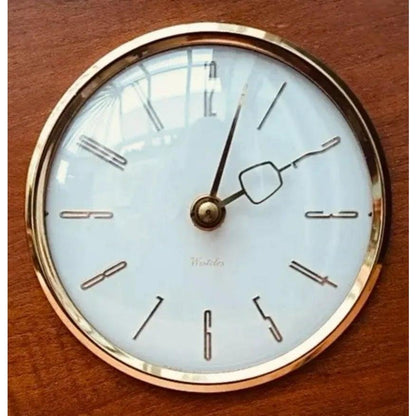 Frisman Vintage Atomic Mid Century Teak Danish Modern European Westclox Pedestal Mantel Clock