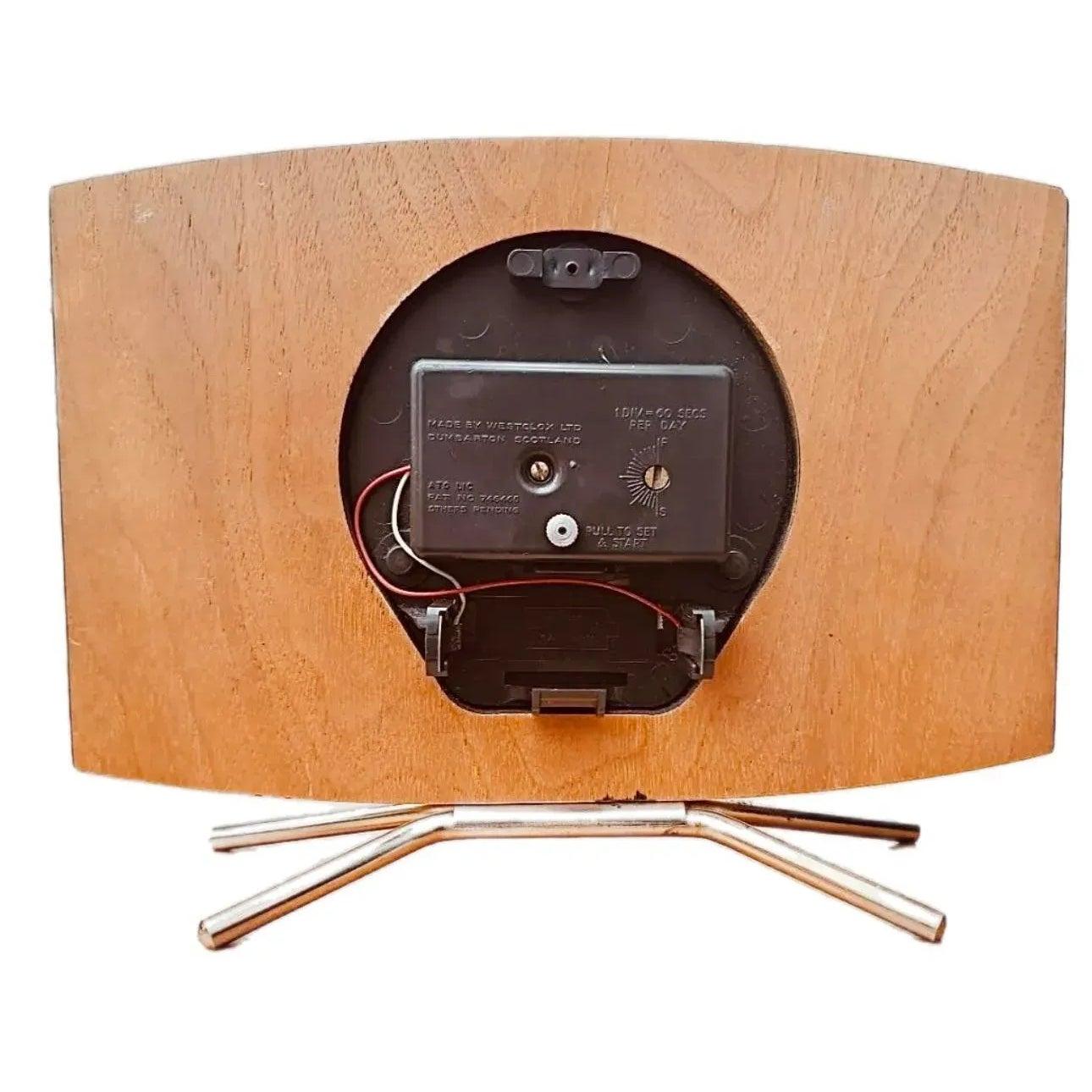 Frisman Vintage Atomic Mid Century Teak Danish Modern European Westclox Pedestal Mantel Clock