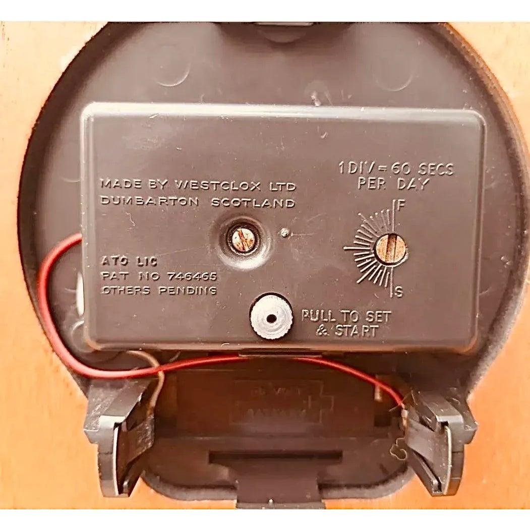 Frisman Vintage Atomic Mid Century Teak Danish Modern European Westclox Pedestal Mantel Clock