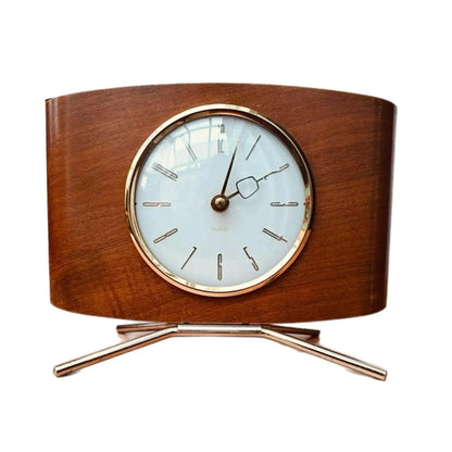 Frisman Vintage Atomic Mid Century Teak Danish Modern European Westclox Pedestal Mantel Clock