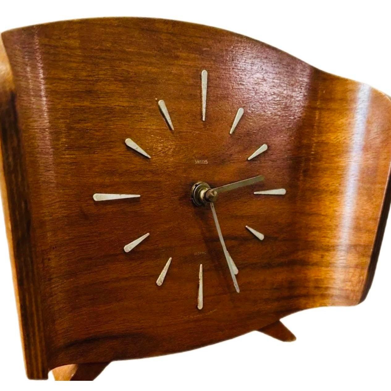 Frisman Vintage 50s Atomic Vintage Mid-Century Danish Modern Smith UK Teak Bentwood Mantel Clock