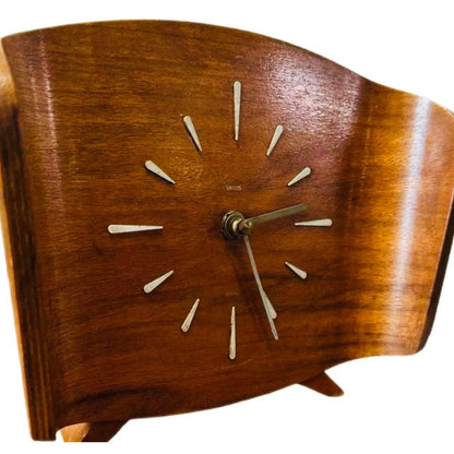 Frisman Vintage 50s Atomic Vintage Mid-Century Danish Modern Smith UK Teak Bentwood Mantel Clock