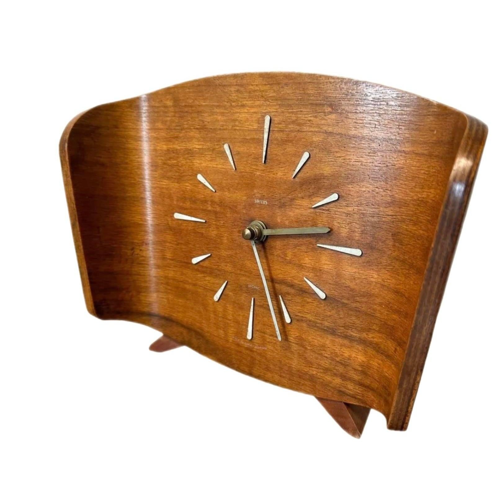 Frisman Vintage 50s Atomic Vintage Mid-Century Danish Modern Smith UK Teak Bentwood Mantel Clock