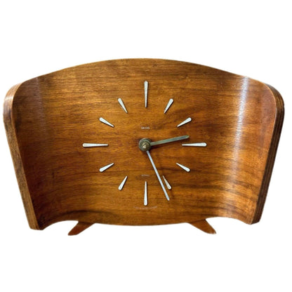 Frisman Vintage 50s Atomic Vintage Mid-Century Danish Modern Smith UK Teak Bentwood Mantel Clock