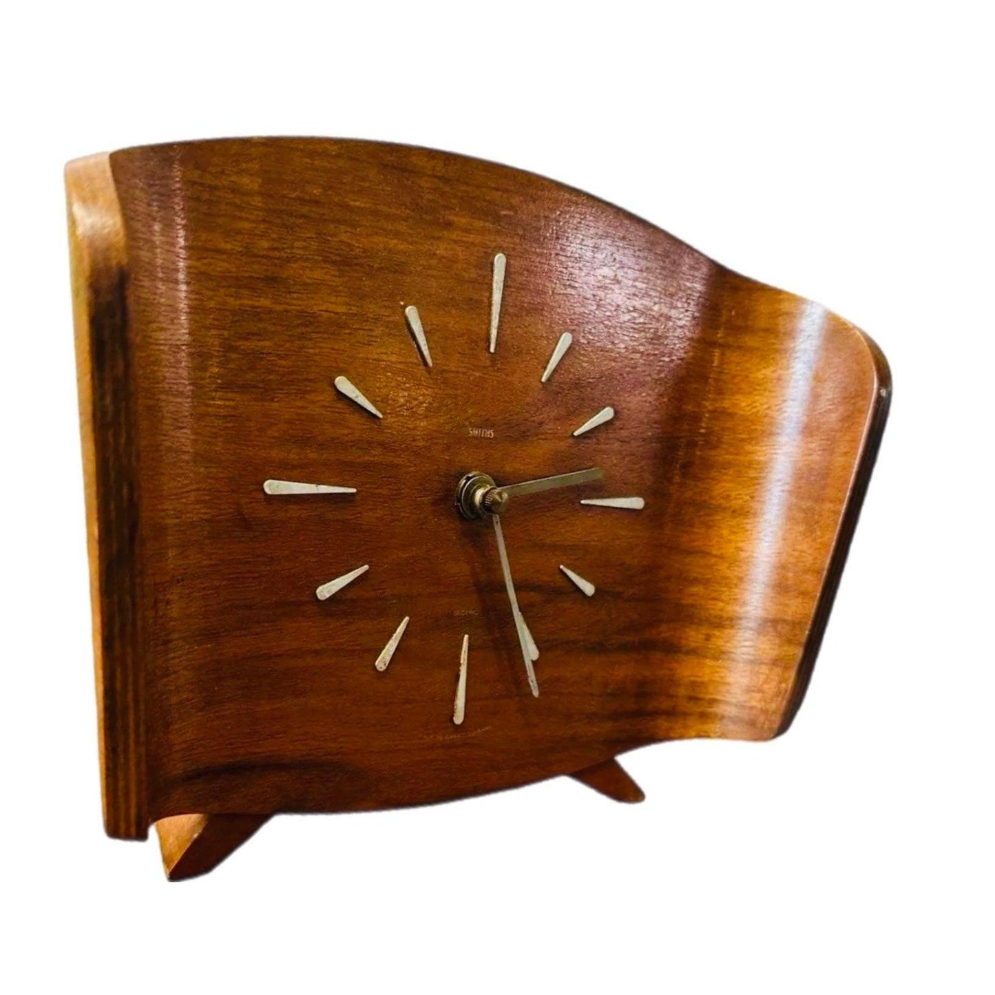 Frisman Vintage 50s Atomic Vintage Mid-Century Danish Modern Smith UK Teak Bentwood Mantel Clock
