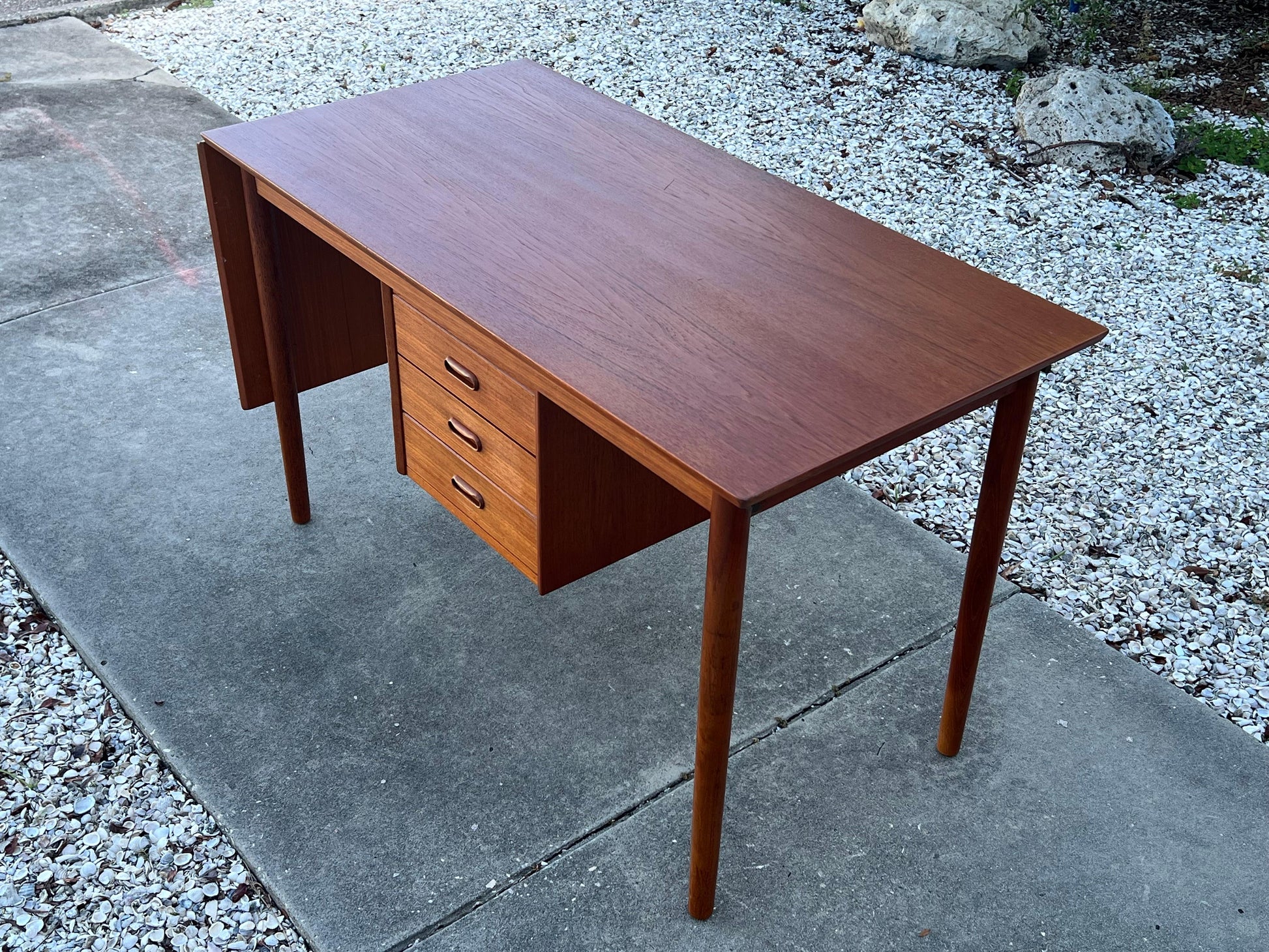 Frisman Vintage Arne Vodder Drop Leaf Desk Denmark Teak Sliding Drawers 1960's MCM