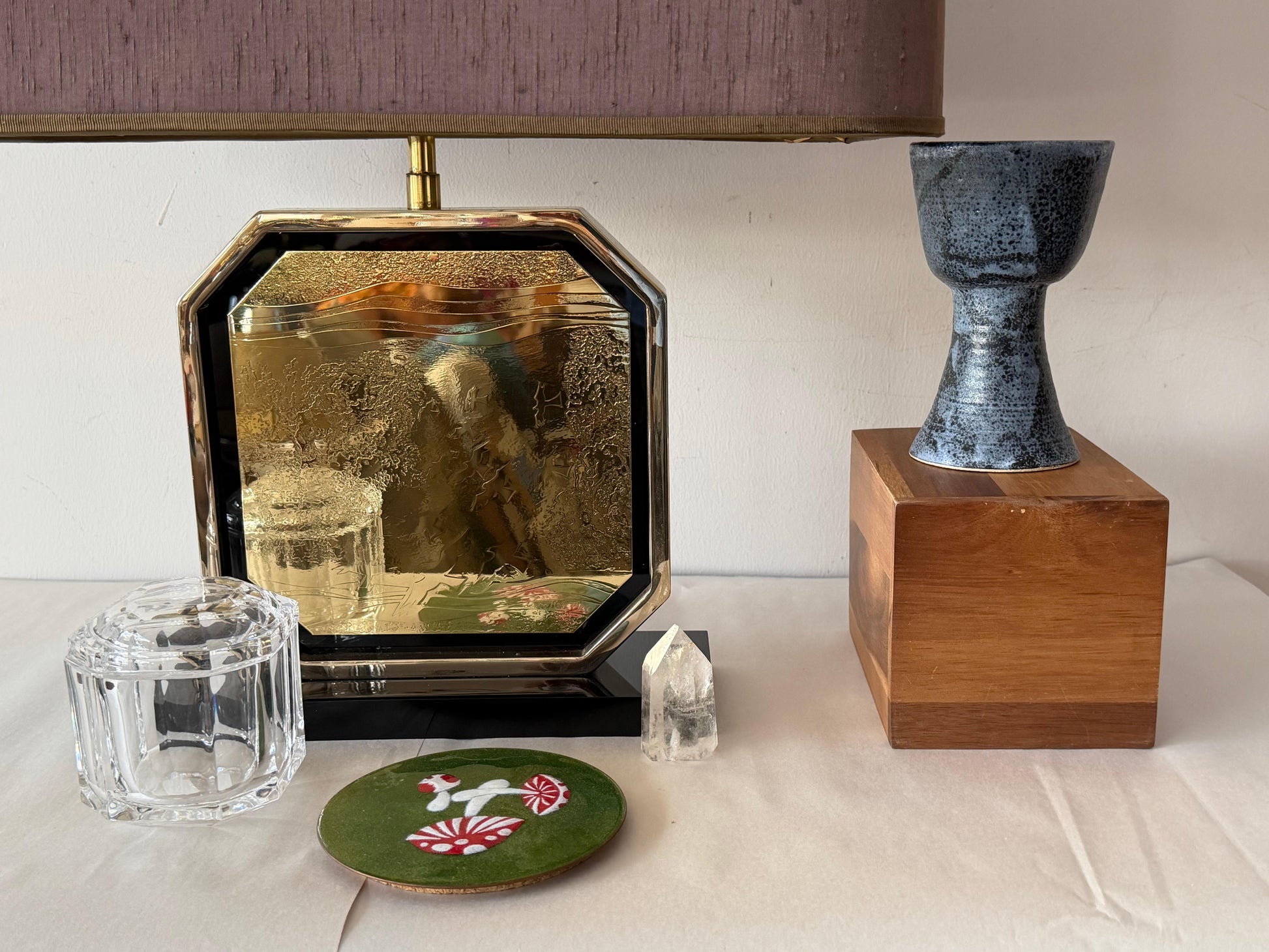 Frisman Vintage Georges Mathias Signed 23-carat Gold-plated Handmade Etched Table Lamp 1970's