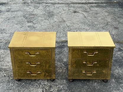 Frisman Vintage A Pair Of Vintage Brass Clad Small Chests of Drawers by Sarreid of Spain