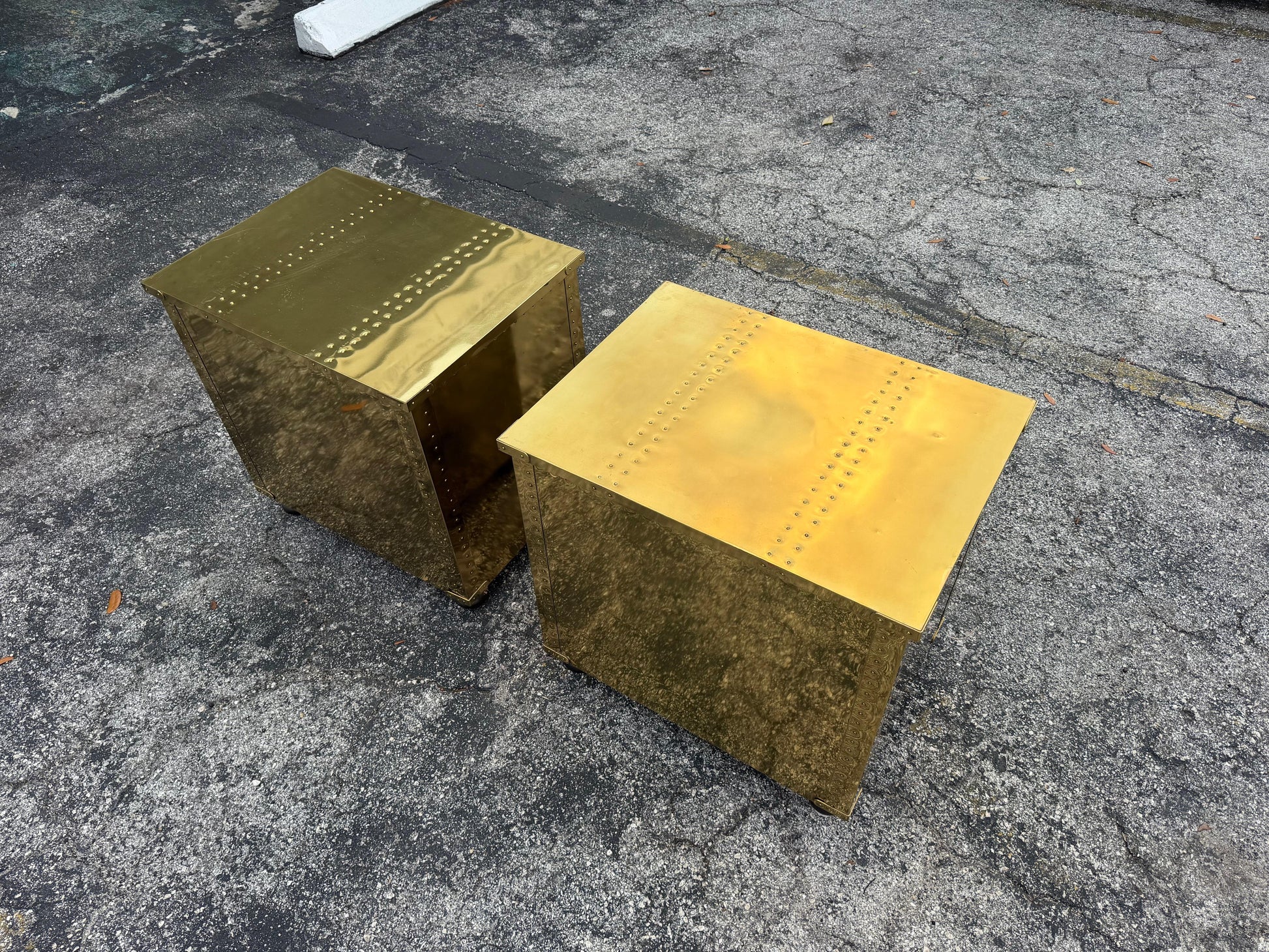 Frisman Vintage A Pair Of Vintage Brass Clad Small Chests of Drawers by Sarreid of Spain