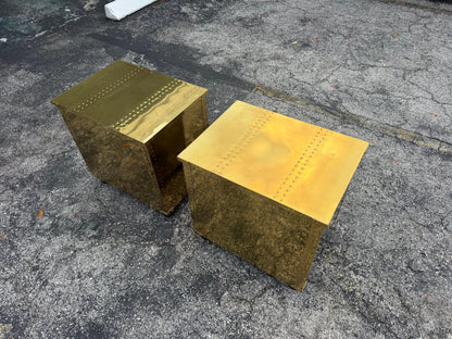 Frisman Vintage A Pair Of Vintage Brass Clad Small Chests of Drawers by Sarreid of Spain
