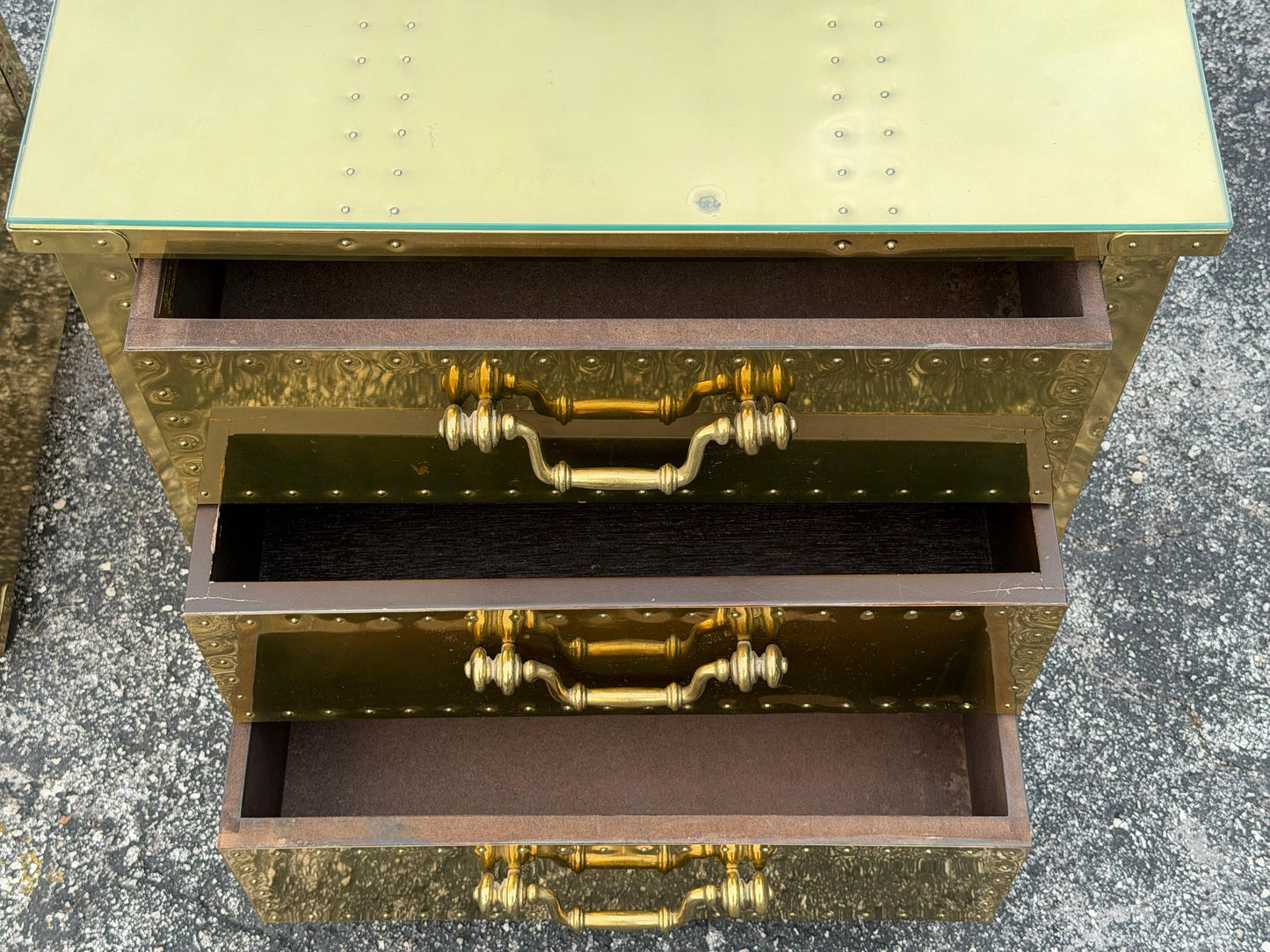 Frisman Vintage A Pair Of Vintage Brass Clad Small Chests of Drawers by Sarreid of Spain
