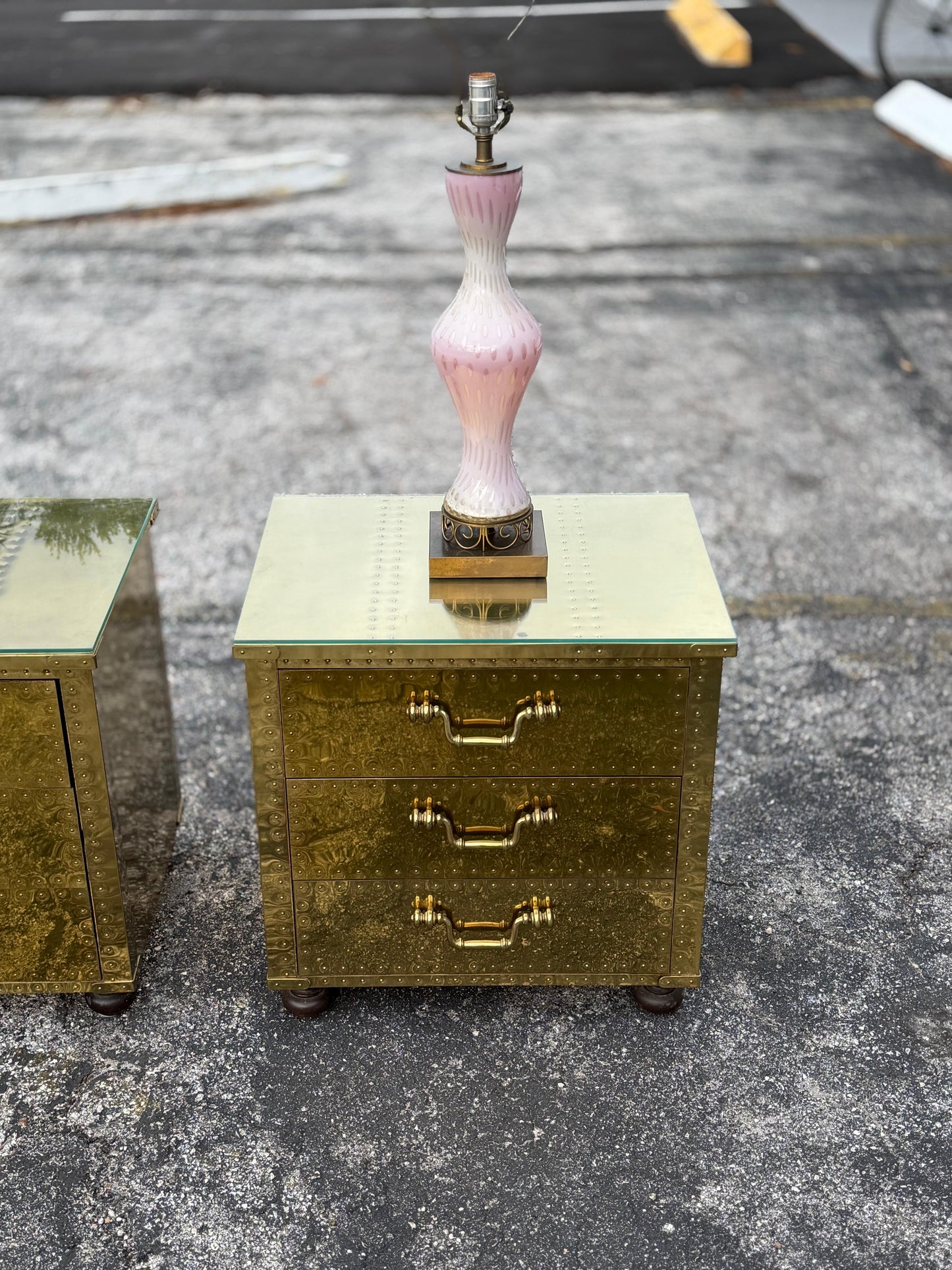 Frisman Vintage A Pair Of Vintage Brass Clad Small Chests of Drawers by Sarreid of Spain