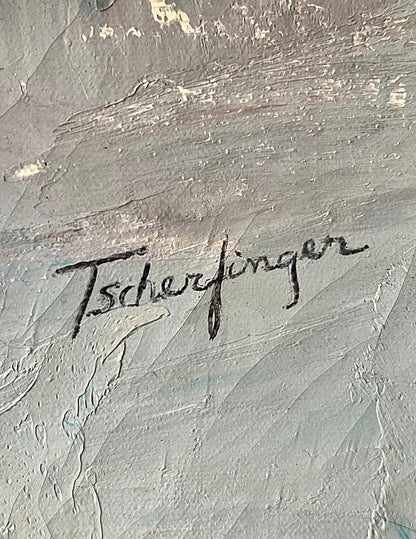 Frisman Vintage 50s Mid Century Modern Tscharfinger Picasso Homage Girl Pink Dress Oil Painting