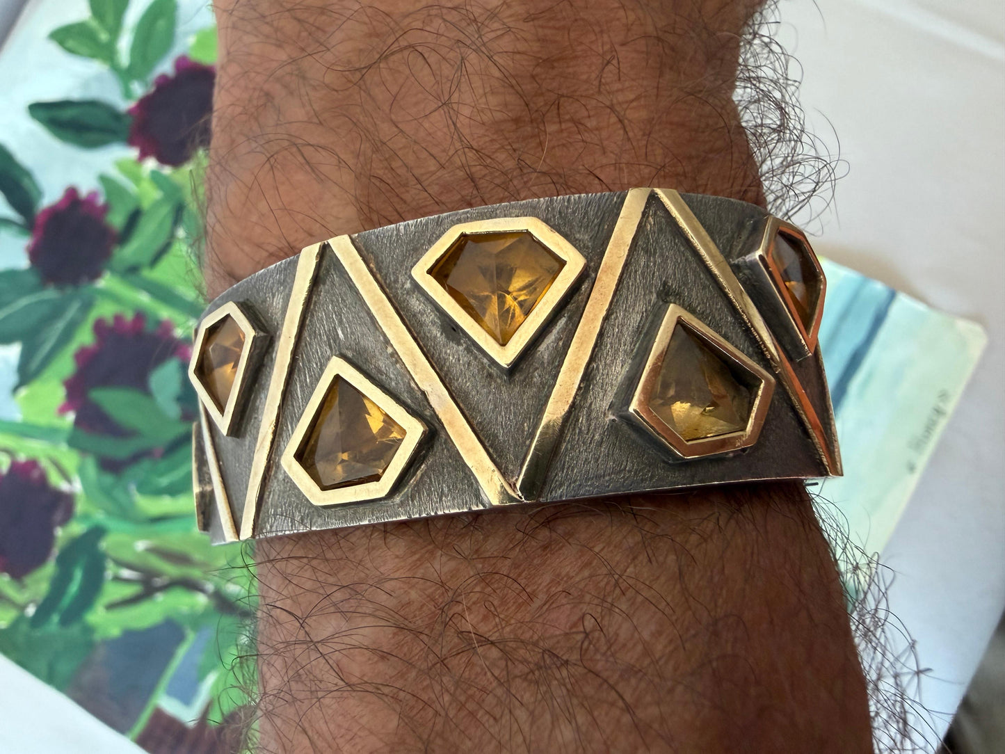Frisman Vintage Unusual Cuff Bracelet By Josep Civit Spain ca' 1970's Sterling And Gold