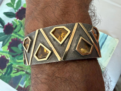 Frisman Vintage Unusual Cuff Bracelet By Josep Civit Spain ca' 1970's Sterling And Gold