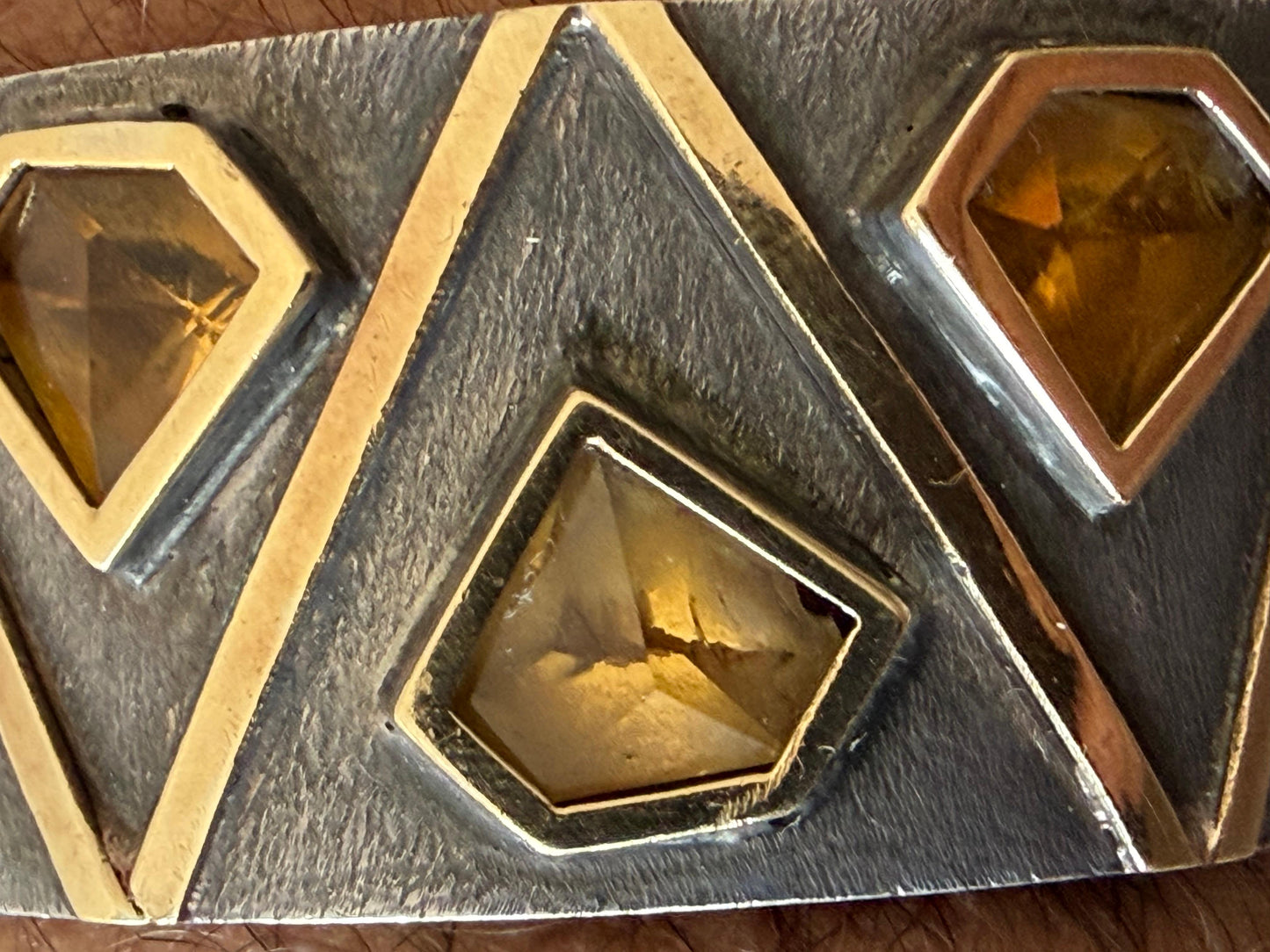 Frisman Vintage Unusual Cuff Bracelet By Josep Civit Spain ca' 1970's Sterling And Gold