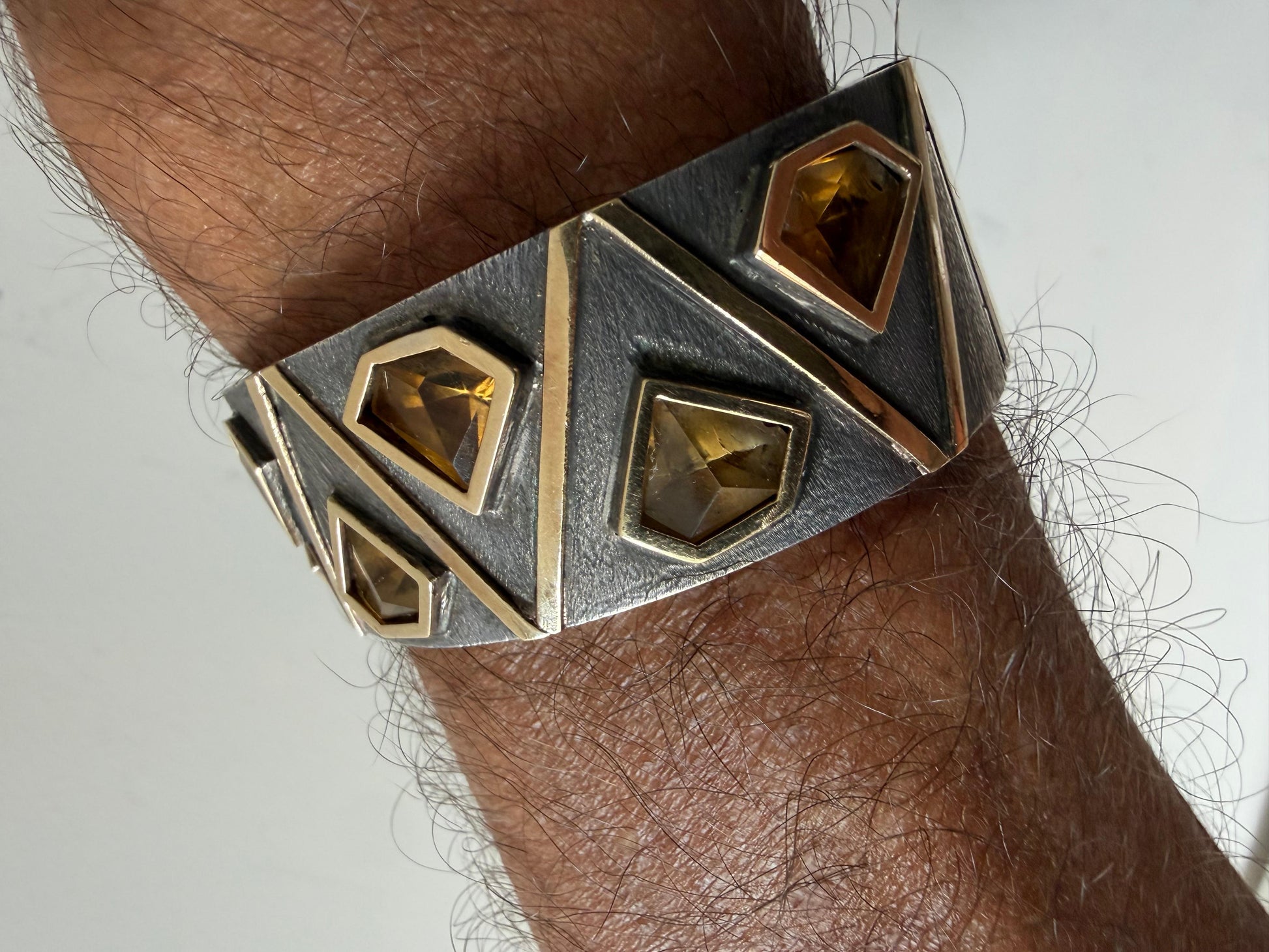Frisman Vintage Unusual Cuff Bracelet By Josep Civit Spain ca' 1970's Sterling And Gold