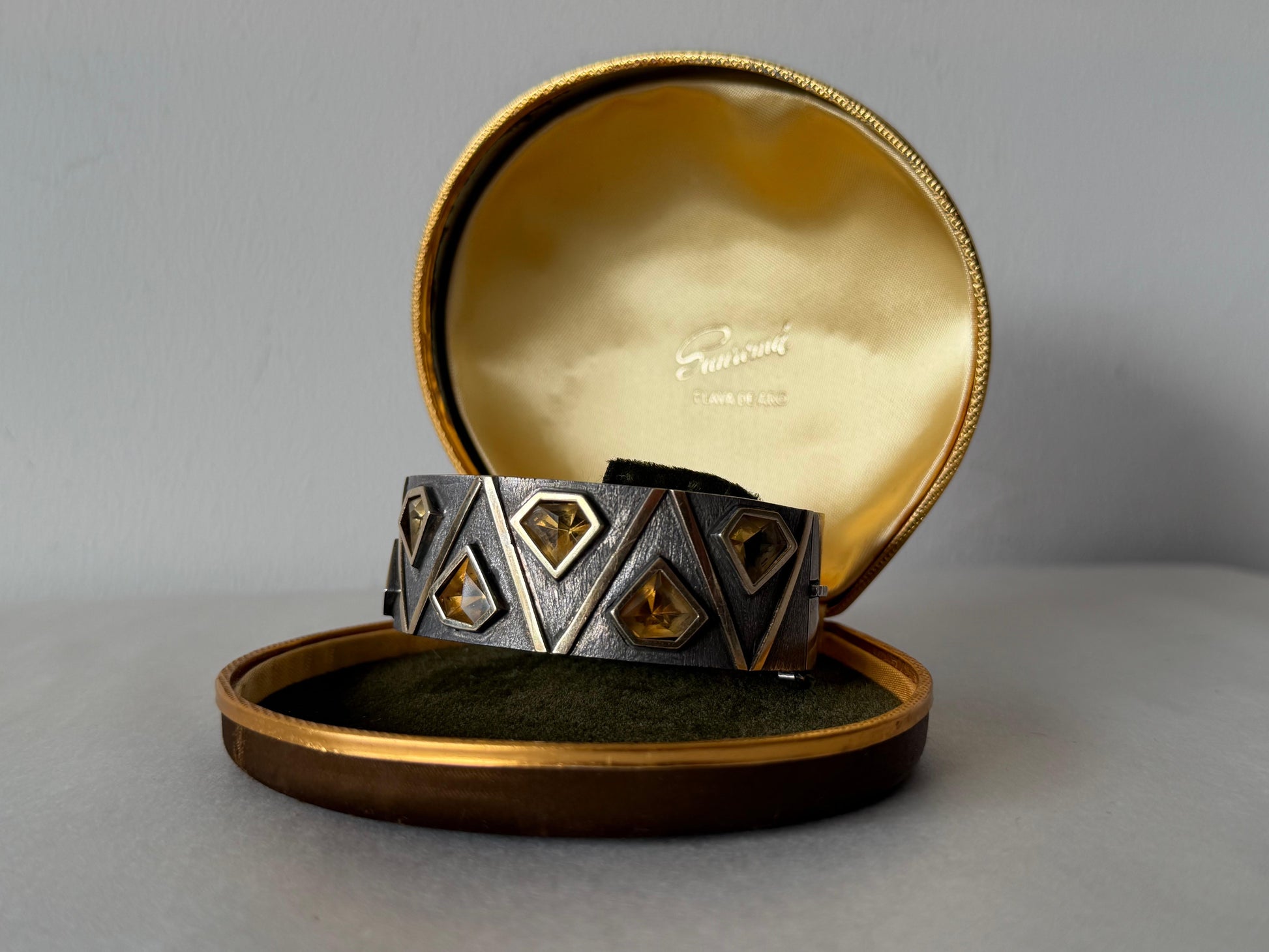 Frisman Vintage Unusual Cuff Bracelet By Josep Civit Spain ca' 1970's Sterling And Gold
