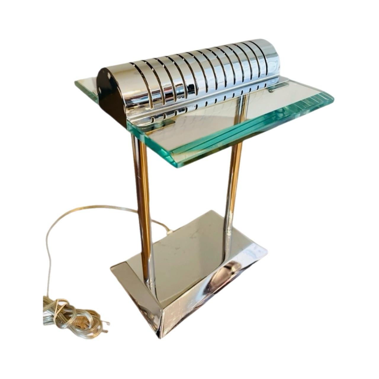 Frisman Vintage Robert Sonneman for George Kovacs PostModern Deco Sleek Chrome Bankers Desk Lamp