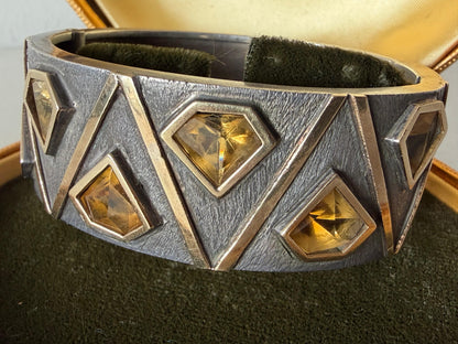 Frisman Vintage Unusual Cuff Bracelet By Josep Civit Spain ca' 1970's Sterling And Gold
