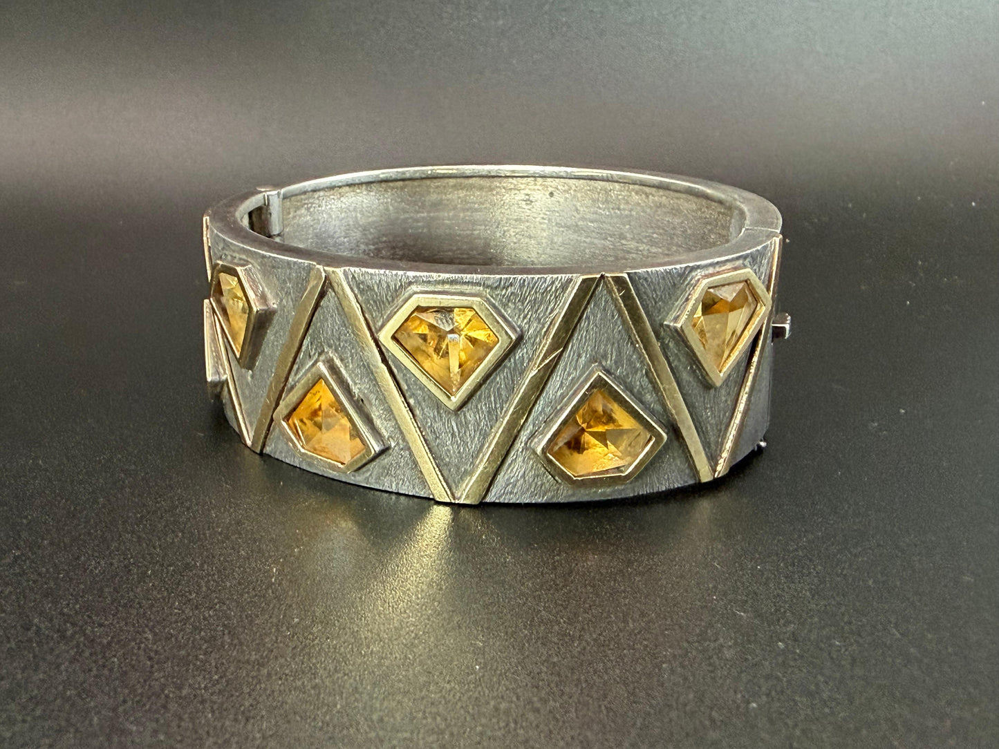 Frisman Vintage Unusual Cuff Bracelet By Josep Civit Spain ca' 1970's Sterling And Gold