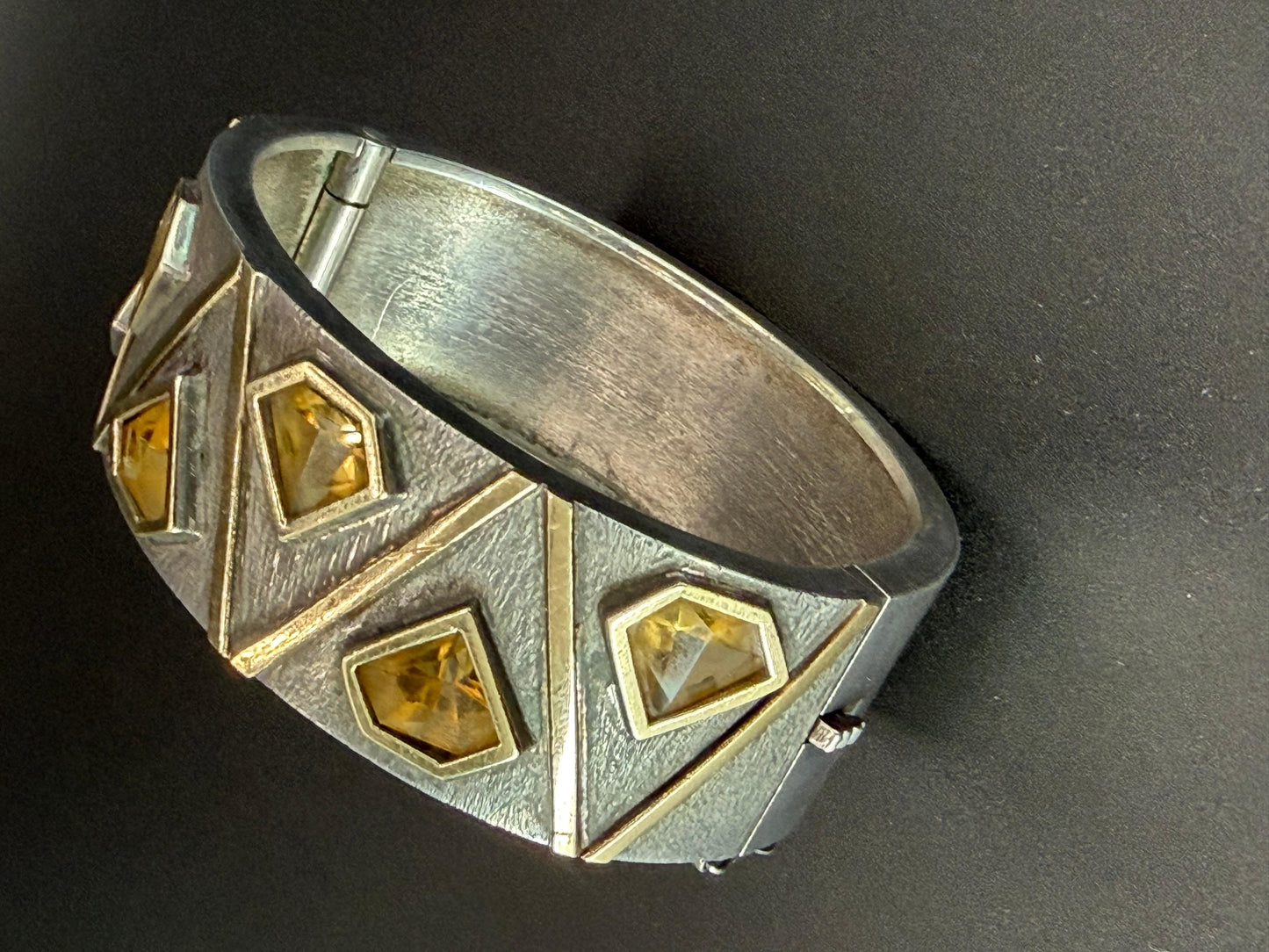 Frisman Vintage Unusual Cuff Bracelet By Josep Civit Spain ca' 1970's Sterling And Gold
