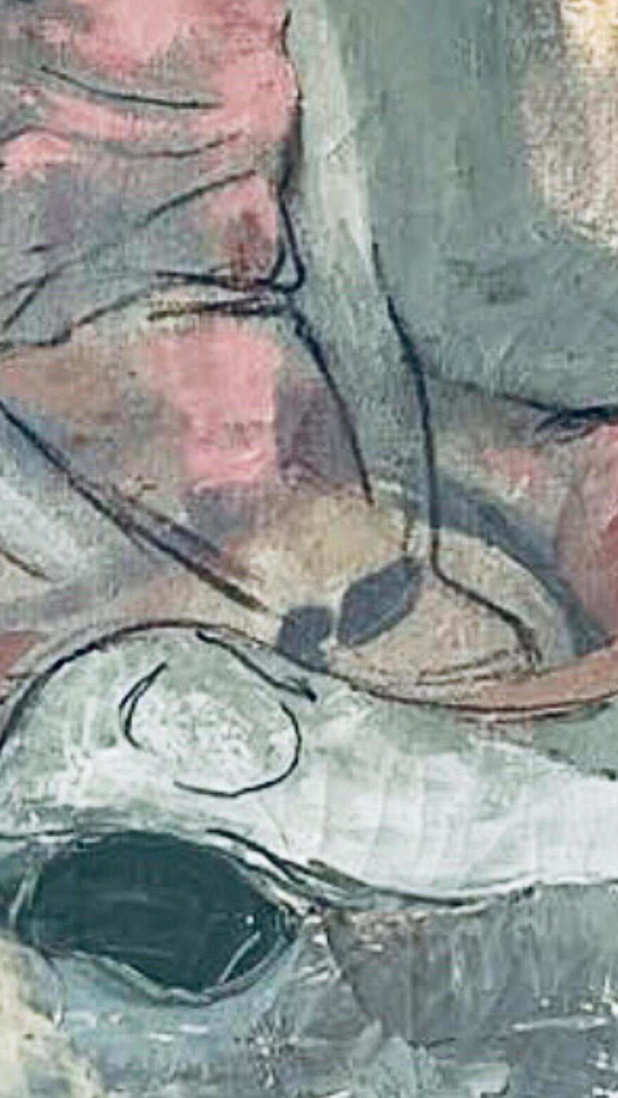 Frisman Vintage 50s Mid Century Modern Tscharfinger Picasso Homage Girl Pink Dress Oil Painting