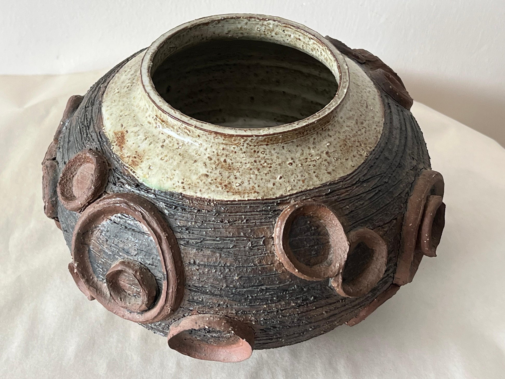 Frisman Vintage Unusual Ceramic Studio Vase By Elinor Jensen ca' 1960's Raku Heavy-