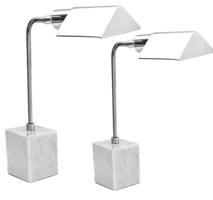 Frisman Vintage Pair Koch Lowy Mid Century Modern OMI Chrome Table Lamp Carrara Marble Base