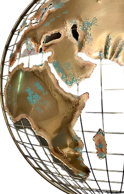 Frisman Vintage ART SALE 80s Brutalist Curtis Jere Iconic World Globe Metal Wall Art Sculpture