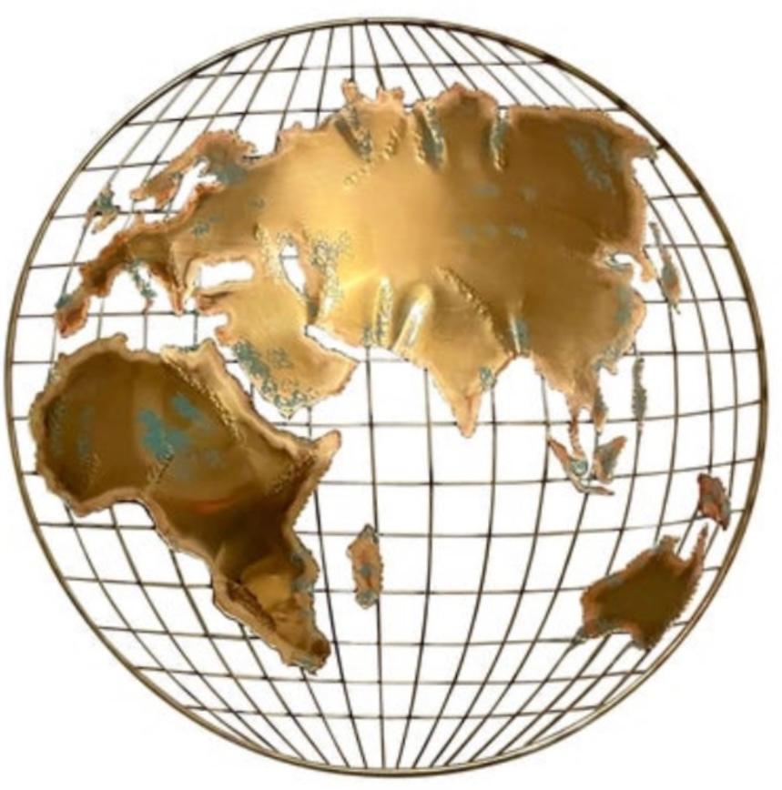 Frisman Vintage 80s Brutalist Curtis Jere Iconic World Globe Metal Wall Art Sculpture