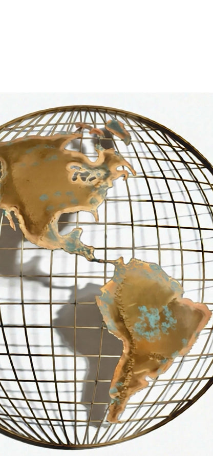 Frisman Vintage 80s Brutalist Curtis Jere Iconic World Globe Metal Wall Art Sculpture