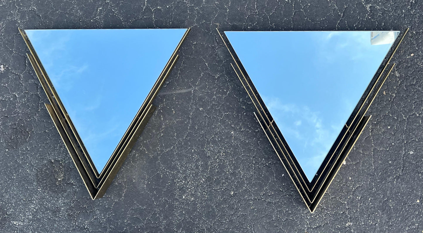 A Pair Of  Curtis Jere Triangular Brass Mirrors 1982