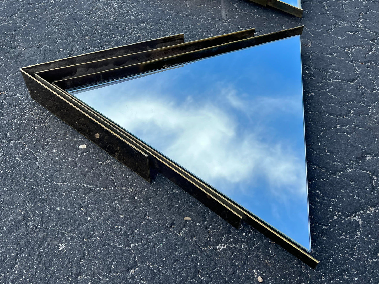 A Pair Of  Curtis Jere Triangular Brass Mirrors 1982