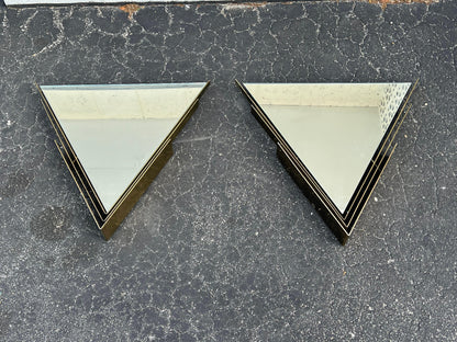 A Pair Of  Curtis Jere Triangular Brass Mirrors 1982