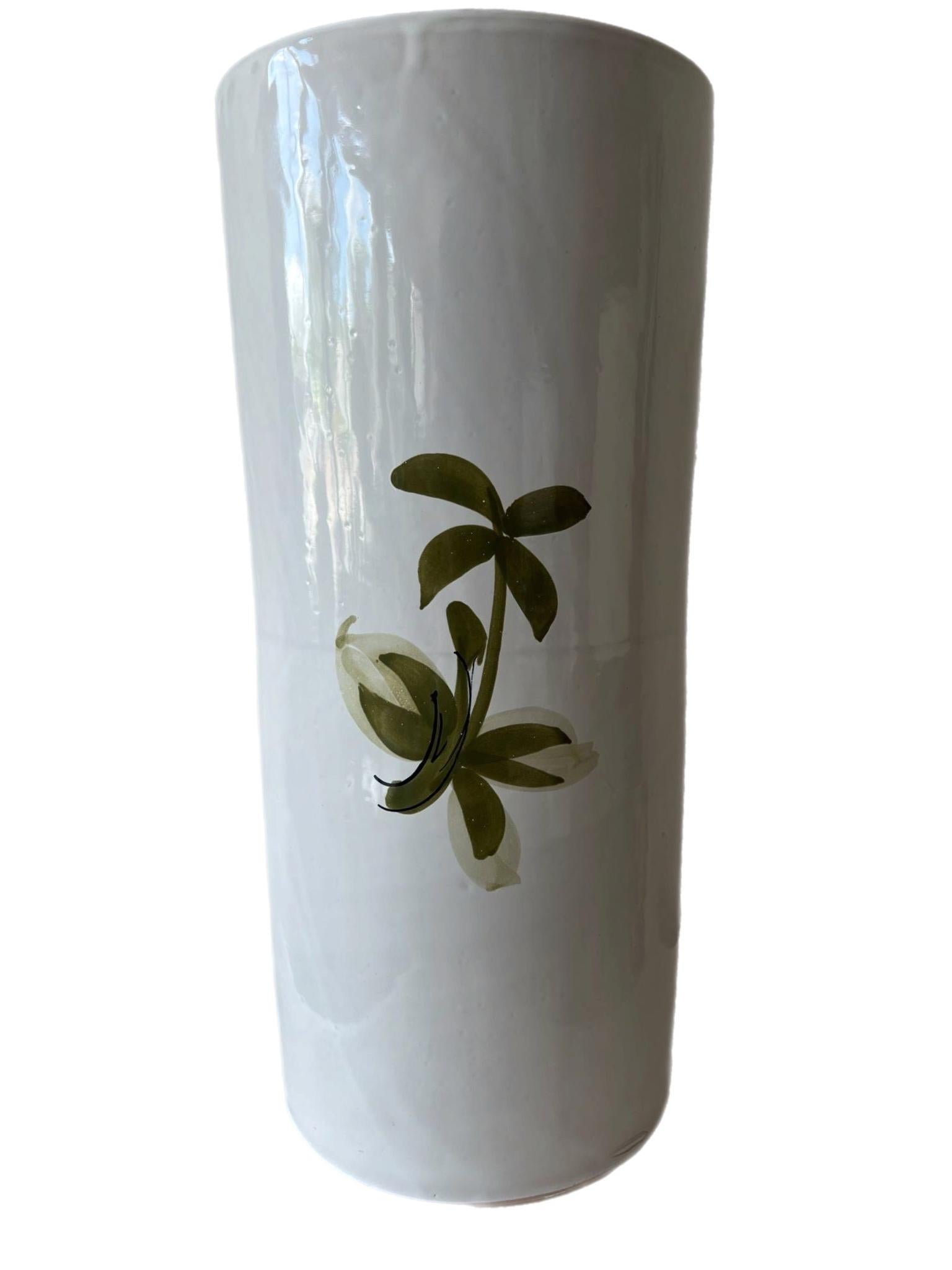 Frisman Vintage 60s MCM Hand Painted Orange Poppy Flower Ceramic Umbrella Stand Holder Italy