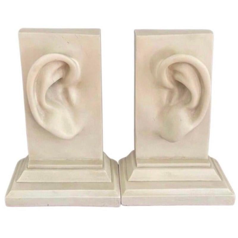 Frisman Vintage Vintage Pr Pop Art Large Faux Marble Modern  Ear Lobe Heavy Sculptural Bookends